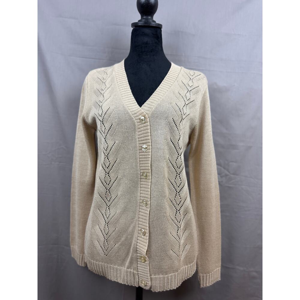 Sidney Gould Vintage Granny Long Sleeve Crochet Knit Button Cardigan Sweater